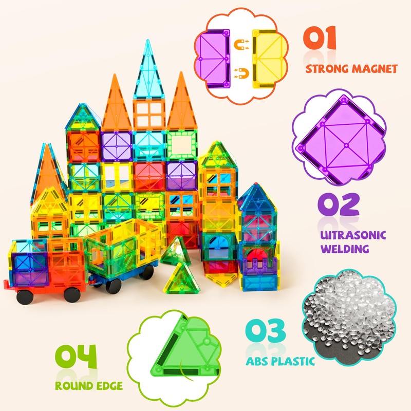 cossy 120Pcs Magnetic Tiles Magnetic 3D Building Blocks Set Educational