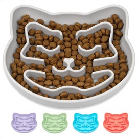 Snuggli Slow Feeder Cat Bowl for Dry & Wet Food | Cute Puzzle Maze Cat Slow Feeder for Slow Eating & Healthy Digestion | Non-Slip Silicone, Dishwasher Safe, 1-Cup (Slate)