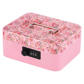 Vintage Floral Cash Box with Combination Lock,Metal Safe and Money Tray for Security,7.87"x 6.30"x 3.54" (Medium)
