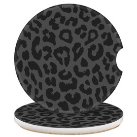 Knobcar 2 Pack Car Coasters for Cup Holders, 2.56" Universal Absorbent Ceramic Stone Car Cup Holder Coasters with Non-Slip Cork Base,Car Interior Accessories for Women Men(Black Leopard Cheetah Print)