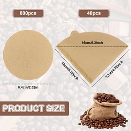 HWSWSH Pack of 800 Paper Coffee Filters, 64 mm Espresso Paper Filter + 40 V-shaped Coffee Filter, Round Coffee Filter, Paper Filter for Coffee Makers, Coffee Paper Filters for Coffee Machines/Espresso