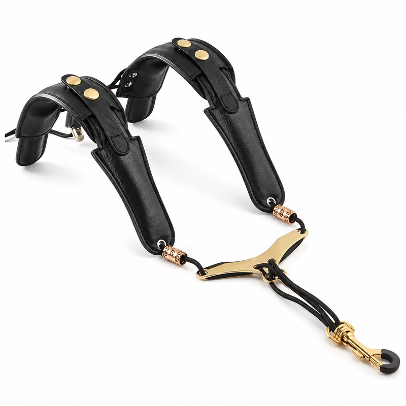 Adjustable Leather Saxophone Shoulder Harness with Aluminum Support Plate, Shoulder-Supported