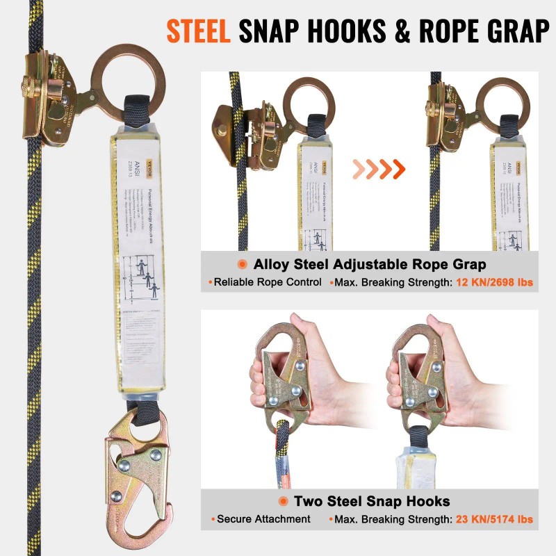 0.55 X 50 Polyester Roofing Steel Snap Vertical Lifeline Assembly