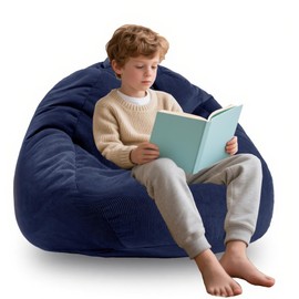 Memory Foam Bean Bag Chairs for Teens or Kids with Filling Bean Bag Sofa with Handle Super Soft Washable Corduroy Fabric Lazy Sofa 3 Foot Navy Blue
