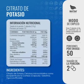 Citrato De Potasio 100 Cápsulas Calidad Premium, + Energía, Desintoxica tus Riñones, Equilibra tu nivel de Agua, Convierte Carbohidratos en Energía, S