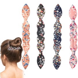 WADY 4Pcs Deft Hair Bun Maker French Twist Hair Braiding Tools Rabbit Ear Twister for Girls French Lazy Hair Curler Quick Styling Accessories for Hairstyling Twist Pin for Ponytail (Flowers)