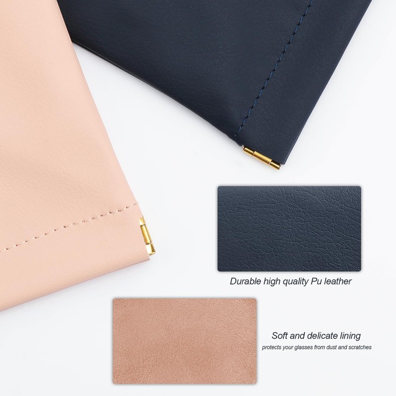 V-LAFUYLIFE Glasses Case Soft 2 Pack - Portable Leather Squeeze