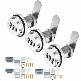 Kitmose 3 Pack Combination Cabinet Cam Lock with 1-1/8'' Cylinder and Chrome Finish, Security Combi-Cam Lock for Cabinet Filing Drawers Mailbox, Silver