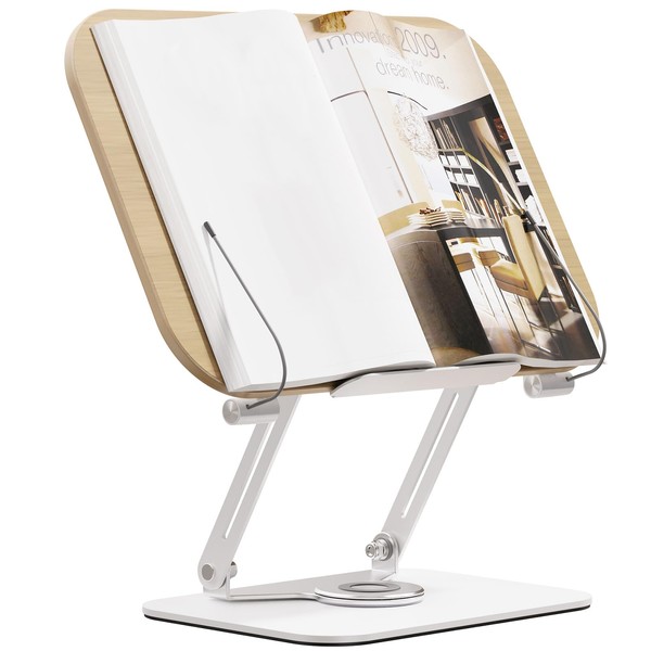 Book Stand for Reading, Adjustable Holder with 360° Rotating Base