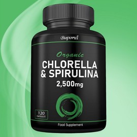 Organic Chlorella and Spirulina - 2500mg - 120 Tablets - Broken Cell Walls - Pure Formula Supplement with No Additives, 3 Count, 60 Tablets / 유기농 클로렐라와 스피루리나 - 2500mg - 120정 - 파괴된 세포벽 - 첨가물이 없는 순수 포뮬러 보충제, 3개, 60정