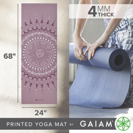 Gaiam Yoga Mat Classic Print Non Slip Exercise & Fitness Mat for All Types of Yoga, Pilates & Floor Workouts, Here & Now Dusty Rose, 4mm