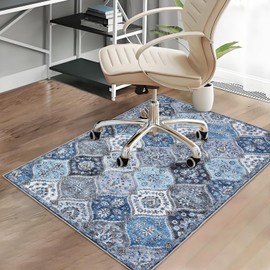 CAREMEE Office Chair Mats for Hardwood Floor, 48"X60" Desk Chair Mat for Hard Floor, Gaming Computer Chair Mat Office Rug for Rolling Chairs, Low Pile Carpet Under Chair Floor Protector, Blue