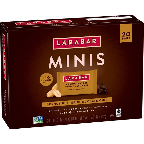 Larabar Peanut Butter Chocolate Chip Mini Bars, Gluten Free Vegan Fruit & Nut Bar, 0.78 oz Bars, 20 Ct