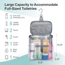 F-color Shower Caddy Portable for College Dorm Essentials - Large Hanging Sturdy Handle Toiletry Tote Bag with Hook, Multiple Pockets, Quick Dry Organizer for Camping, Travel, Gym, Purple