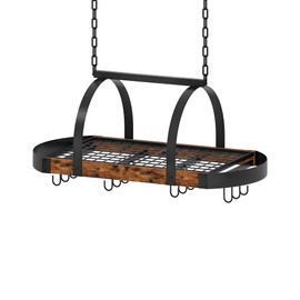 CHOEZON Hanging Pot Rack, Pot Hanger for Kitchen, Ceiling Mounted Pot Holder, Cookware Organizer with 12 S-Shaped Hooks, for Pot, Pan Storage, Space-Saving, Rustic Brown and Black TPR08BFC1