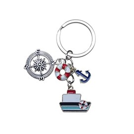 Key Ring Bag Charm Nautical Boat Compass Anchor Life Ring Silver Medium, silver