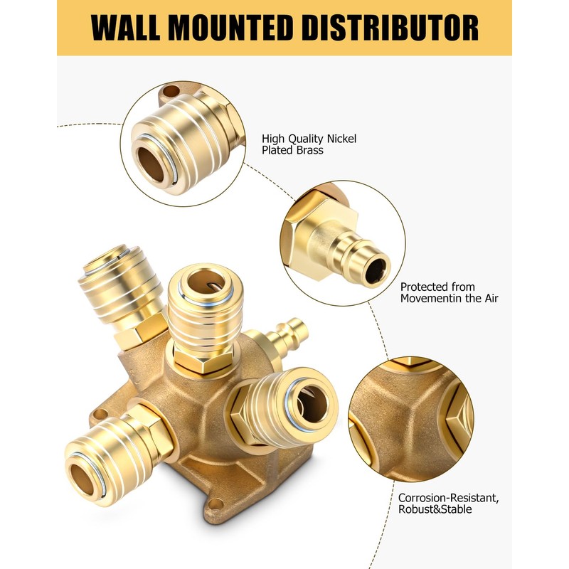 TIDEVAN Compressed Air Distributor Wall Box, Brass Compressed Air Distributor