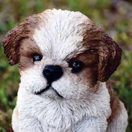 Realistic Sitting Shih Tzu Puppy Dog Garden Statue Sculpture Home Art Decor