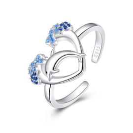 VONALA Dolphin 925 Sterling Silver Split Heart-Shaped Blue Zircon Dainty Dolphin Jewelry Gift For Women