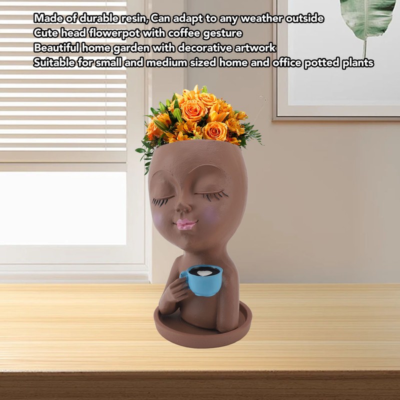 Resin Face Plant Pot Creative Cute Small Drinking Coffee Succulent