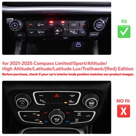 Polodunn for Jeep Compass Accessories 2022 2023 2024 2025, 6pcs Aluminum Alloy Interior Trim Set - A/C, Volume Dial, Headlight Switch Knob Covers & Push Start Button Cover/Ring (Red)