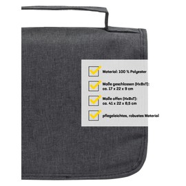 KIRKJUBØUR® Rejser Outdoor Toiletry Bag, Ideal for Camping and Travel. Hinged with Hanging Hooks and Many Inner Zip Pockets. Closed Dimensions: 17 x 22 x 9 cm, navy, Hinged toiletry bag