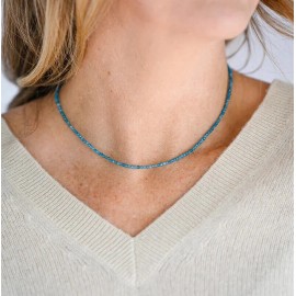 Natural Blue Apatite 2mm Beaded Choker Healing Reiki Dainty Women Necklace Gift