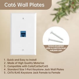 Cat6 Ethernet Wall Plate (2Pcs 1-Port & 2Pcs 2-Port) RJ45 Keystone Jack Blue Coupler Network Cable Cover Outlet Connector with Low Voltage Mounting Bracket