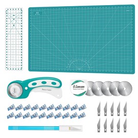 Rotary Cutter Set - Quilting Kit incl. 45mm Fabric Cutter, 5 Replacement Blades, A1 Cutting Mat, Acrylic Quilting Ruler and Sewing Clips, Craft Knife Set, Ideal for Crafting, Sewing, Patchworking