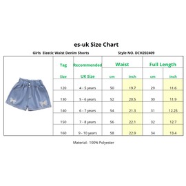 Girls Denim Shorts - Soft Cotton Elastic Waist Jean Shorts for Girls, Summer Clothes with Pockets, Ages 5-10, Perfect for Dance and Play (E, 150)