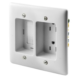 Bryant Electric RR1512W 2-Gang Recessed TV Connection Outlet Plate with 15 Amp 125V Tamper-Resistant Duplex Receptacle with One Pass-Thru Opening, White