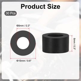 PATIKIL Pack of 30 Rubber Washers with Hole, ID 6 mm OD 15 mm High 8 mm Rubber Seal Round, Sound Dampening Rubber Rings Flat Seal for Car Sector