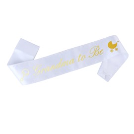 Grandma To Be Sash - White With Gold Letters | Girl Boy Baby Shower Sash Mom Nana Grand Mother Decorations Gender Reveal New Gift Gifts Grandmother Grandparents Favor Maternity mama Decoration