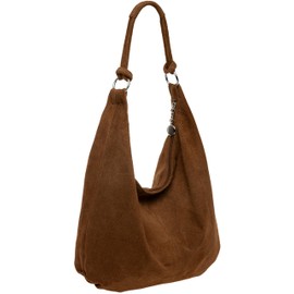 Caspar Large Women's Vintage Suede Bag Velvet Soft Leather Shoulder Bag - Classic Line - Model No. 617 - Made in Italy, Chestnut, L