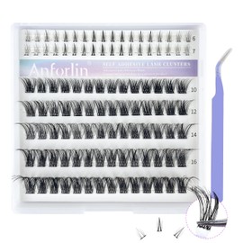 Self Adhesive Eyelashes 10-18mm with Bottom Lashes 6-7mm Natural Lash Clusters Kit with Lash Tweezers Press On Lashes C Curl No Glue Needed Lashes 120 PCS DIY Eyelash Extension Kit, by Anforlin