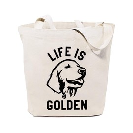 GXVUIS Life is Golden Canvas Tote Bag for Women Golden Retriever Mom Reusable Grocery Shoulder Shopping Bag Dogs Lovers Gift White