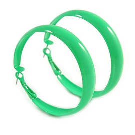 50mm Diameter/Large Bright Green Enamel Wide Hoop Earrings