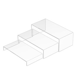 Sezanrpt Acrylic Risers Display Stand, 3 Pieces, Rectangular Dessert Table Display Set, Clear Display Shelf for Funko Pop, Retail, Shoes, Plants, Home Decors, Decoration, 19 x 20.3 x 21.6 cm