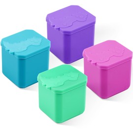 PEUTIER 4pcs Condiment Containers, 4 oz Leakproof Reusable Salad Dressing Dip Container with Lids Silicone Small Snack Food Dipping Sauce Storage Bento Box for School Travel Office Picnic (4 Colors)