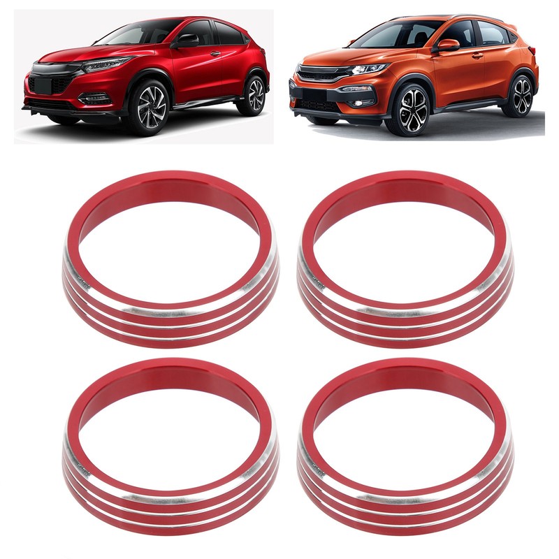 4pcs A/C Air Vent Knob Trims Rings Red Aluminum Alloy