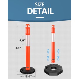 BATTIFE Delineator Post with Base 45", Orange Traffic Delineator Cones with Reflective Collar for Driving Practice, Construction Work (3 Pack)