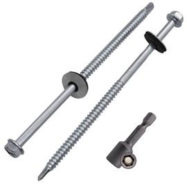 SKIR'CO (8 pcs) Zinc Plated Roofing Screws 5.5 x 120 mm, Hex Head, DIN 7504-K Self-Drilling Screws With EPDM Sealing Washers