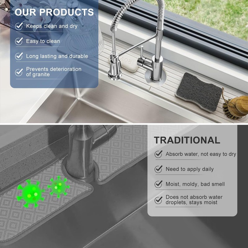 Faucet Mat for Kitchen Sink - 24'' Super Absorbent Diatomite