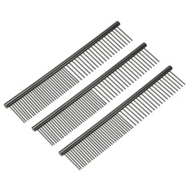 sourcing map Dog Cat Comb, Pet Combs Stainless Steel Teeth with Rounded Ends for Knots Mats Loose Hair Removal, 6.5IN (Black Plated, 3 Pack), Grooming Tool Intended for Long Curly Hair Pet