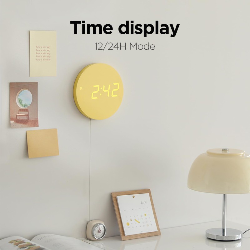 mooas Crayon Mini Digital Wall Clock, Modern Night Light Digital