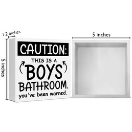Boys Bathroom Decor Wooden Box Sign, Funny Nursery Kids Bathroom Sign for Toddler Room Toilet Restroom Shelf Wall Decoration