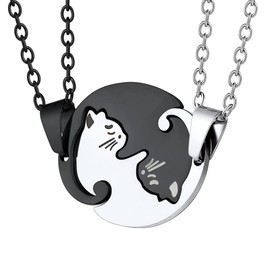 Prosteel Yin Yang Necklace Cat Matching Pendant Necklaces 2 Piece Puzzle Jewellery for Women Men