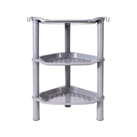 SLZBCY 3 Tier Shower Caddy Corner,Plastic Shower Shelf Organizer for Inside Bathroom, Bathtub, Shower Pan, 13.5 x 10 x 26 Inches,Grey(Round Slot Grey 3 Tier)