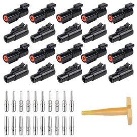 JRready ST6338 Deutsch DTHD 1 Pin Connector Kit, 10 Pairs Waterproof Single Pin Connectors for Heavy-Duty Applications, Size 12 Solid Contacts Pin Sockets 12-16AWG