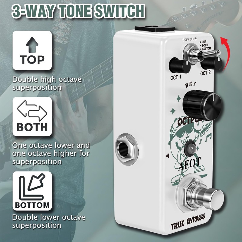 Polyphonic Octave Guitar Pedal, Digital Octave Mini Pedal,3 Modes Octave